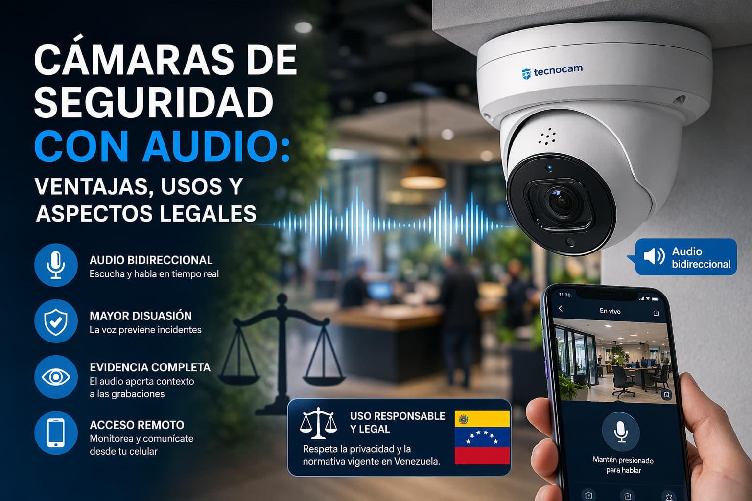 camara tipo domo con audio y telefono movil en espacio